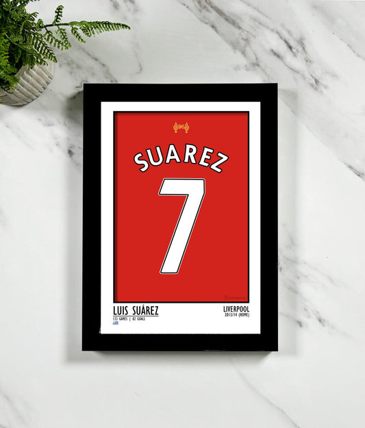 Luis Suarez Liverpool 13/14 (Home) | Framed Legend Print - Football Posters - Framed Legend Prints