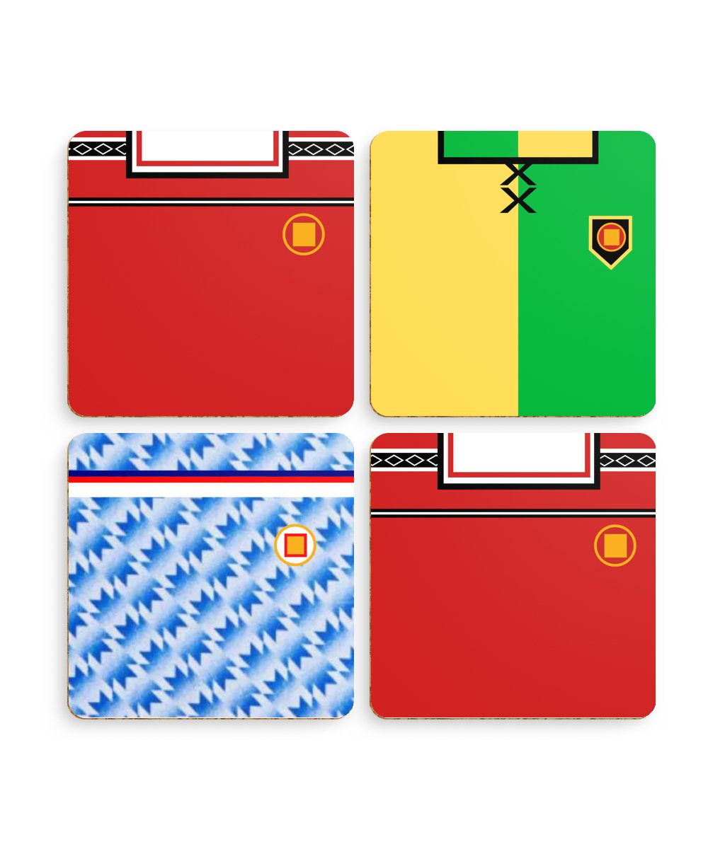 MUFC Retro Kit Collection | Coasters (Pack of 4) - Football Posters - Coasters