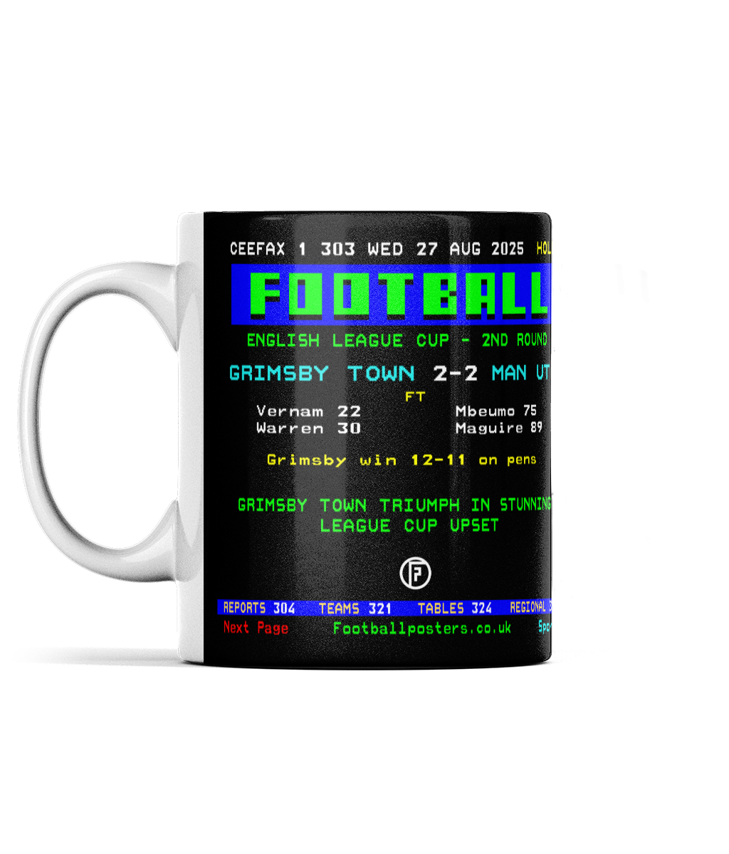 Grimsby 2-2 Man Utd | Ceefax-Inspired Mug - Football Posters