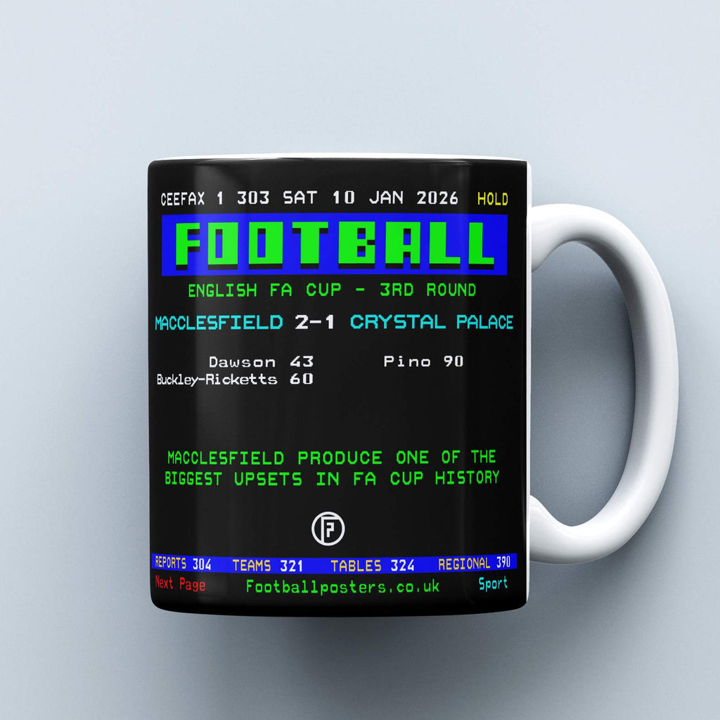Macclesfield 2-1 Crystal Palace | Ceefax-inspired Mug - Football Posters