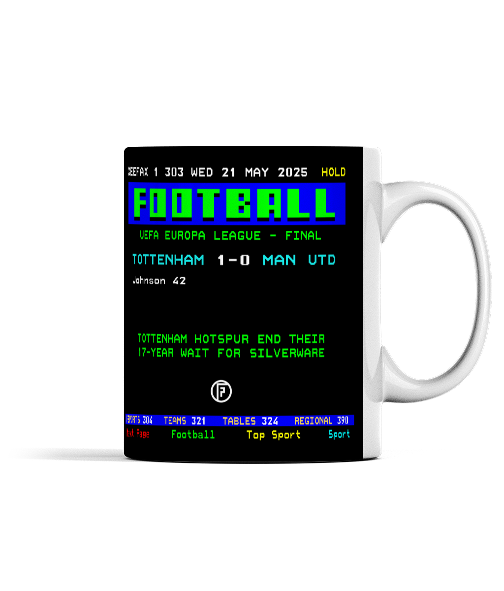 Tottenham Hotspur 2025 Europa League Winners | Ceefax-Inspired Mug - Football Posters