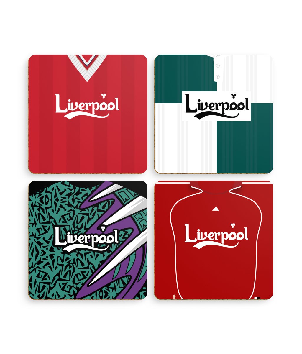 Liverpool Retro Kit Collection | Coasters (Pack of 4) - Football Posters - Coasters