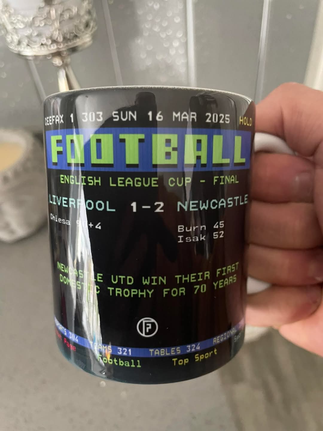 Newcastle 2025 League Cup Champions | Ceefax-Inspired Mug - Football Posters