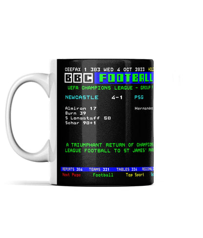 Newcastle Utd 4 - 1 PSG | Ceefax-Inspired Mug - Football Posters - Mugs