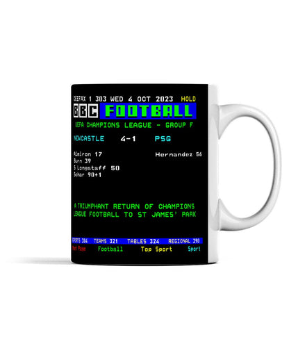 Newcastle Utd 4 - 1 PSG | Ceefax-Inspired Mug - Football Posters - Mugs