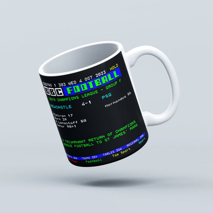 Newcastle Utd 4 - 1 PSG | Ceefax-Inspired Mug - Football Posters - Mugs