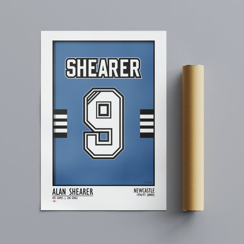 Alan Shearer - Newcastle 96/97 (Away) | Legend Print Poster (A3 & A4) - Football Posters