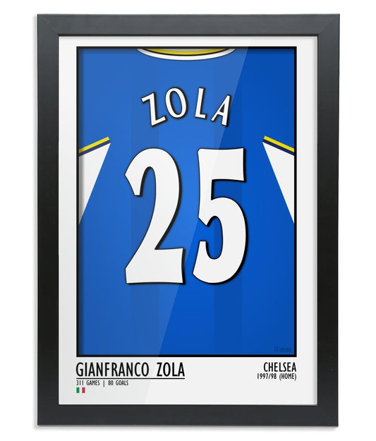 Gianfranco Zola - Chelsea 97/98 Home (Framed A3) - Football Posters