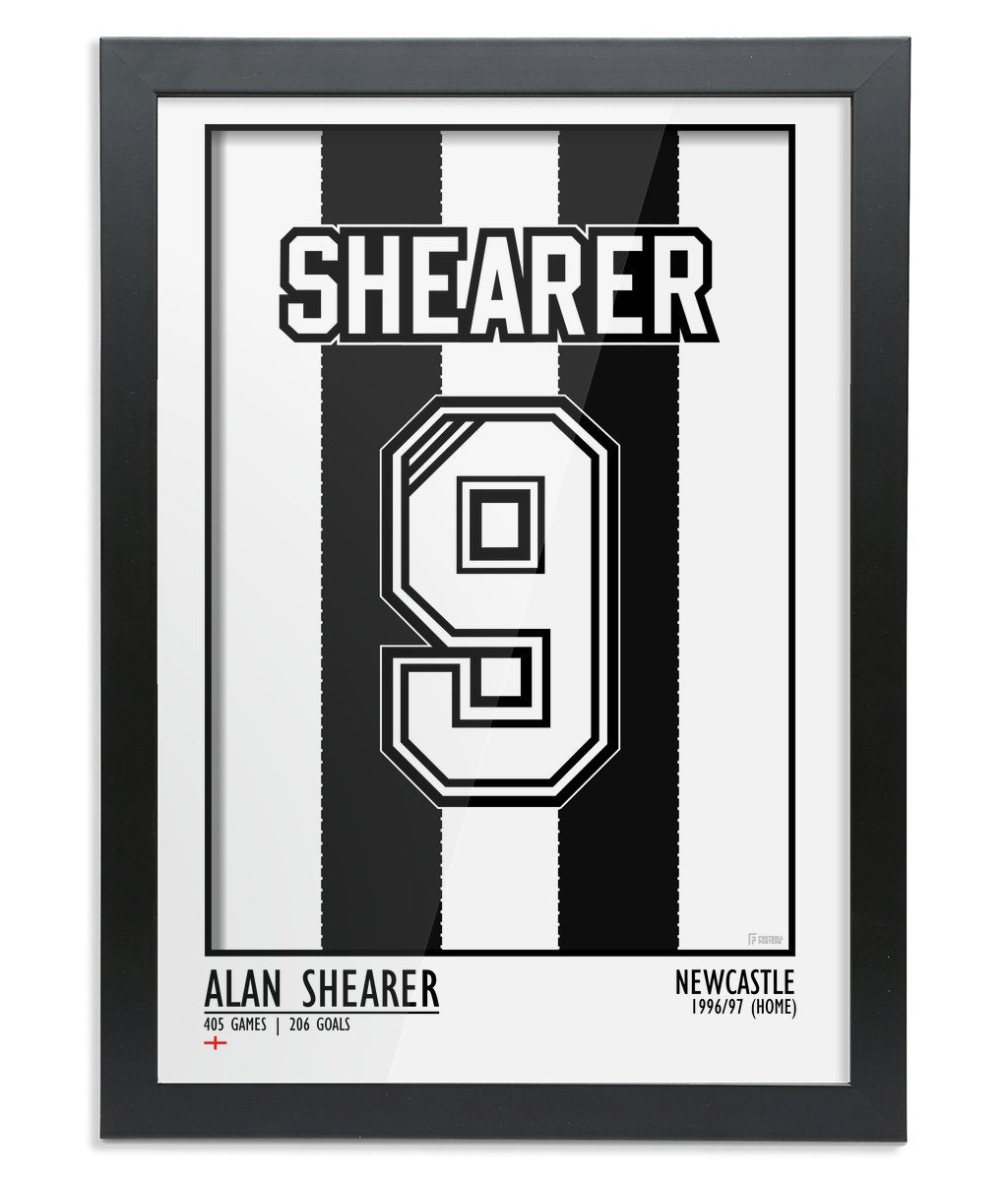 Shearer - Newcastle 96/97 (Home) | Framed A3 Legend Print - Football Posters