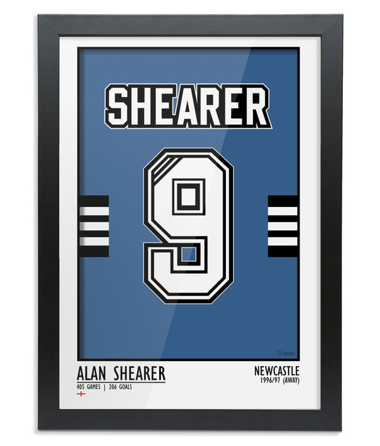 Alan Shearer - Newcastle 96/97 (Away) | Framed A3 Legend Print - Football Posters - Framed Legend Prints