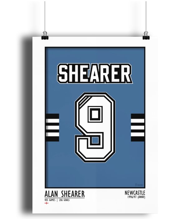 Shearer - Newcastle 96/97 (Away) | Legend Print Poster (A3 & A4) - Football Posters