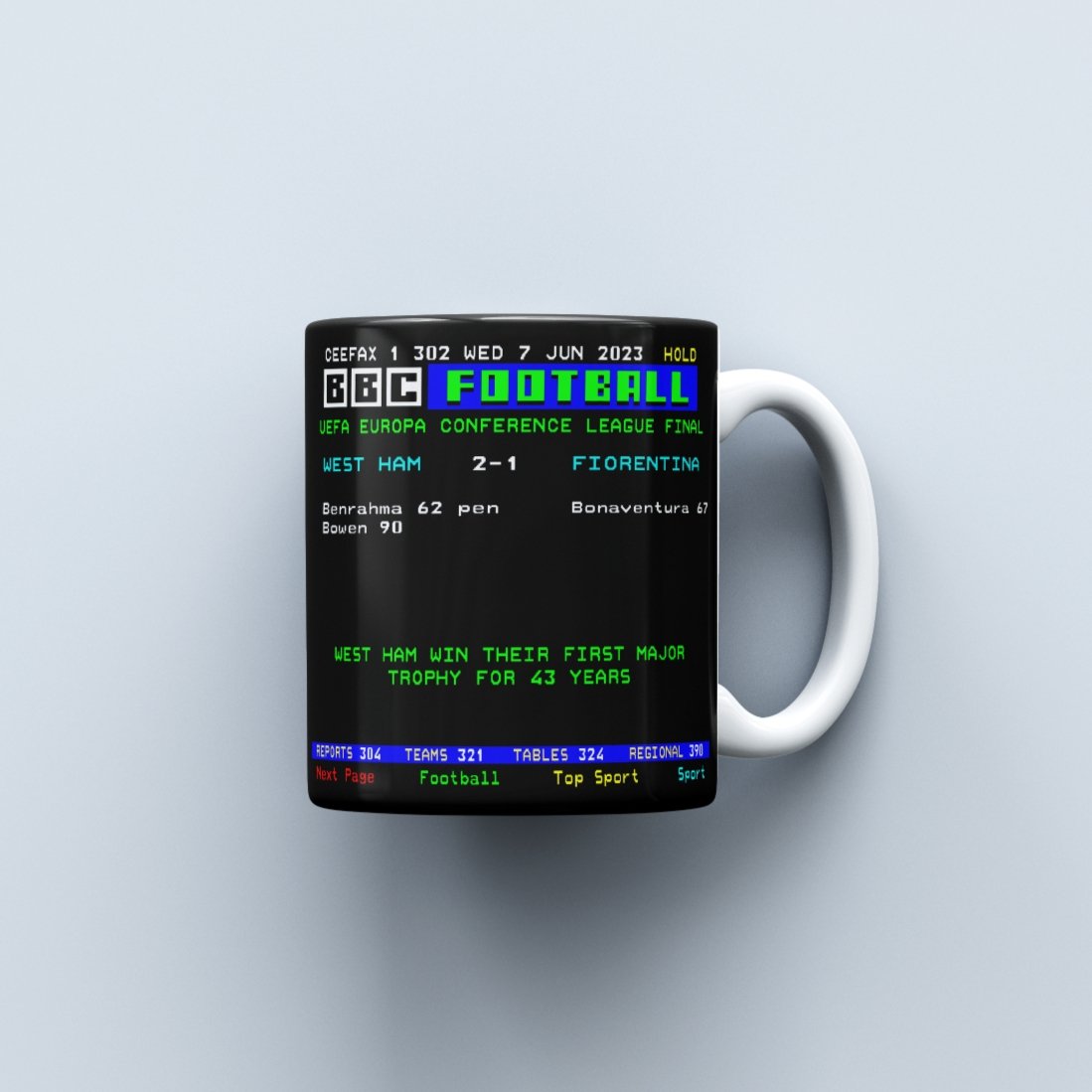 West Ham Europa Conference League Final 2023 | Ceefax-Inspired Mug - Football Posters